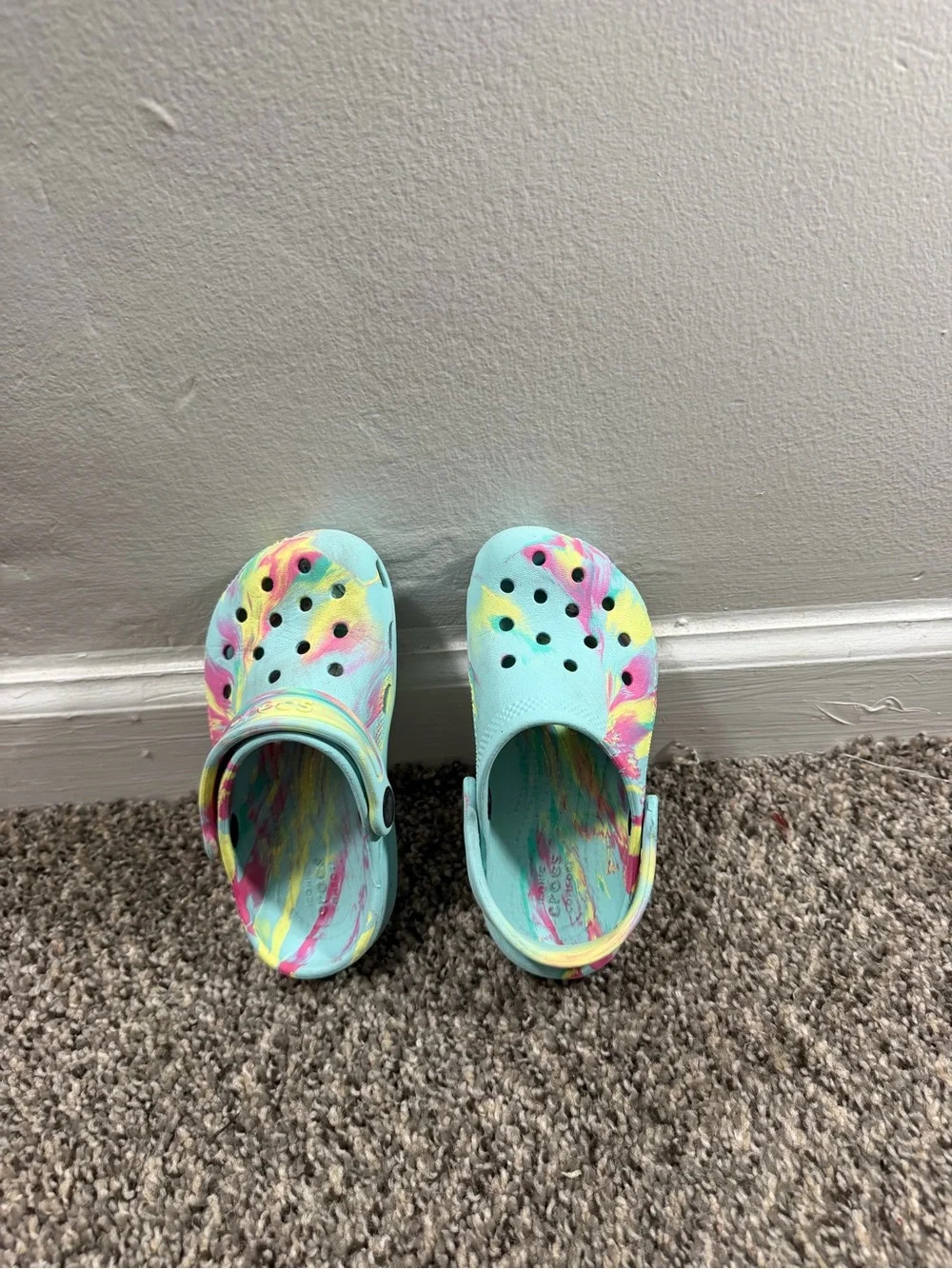 CROCS Kids Aqua Multi-Color Tie-Dye Slip-Ons